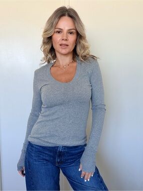 Enza Costa Cashmere Easy Cuffed U Neck Top